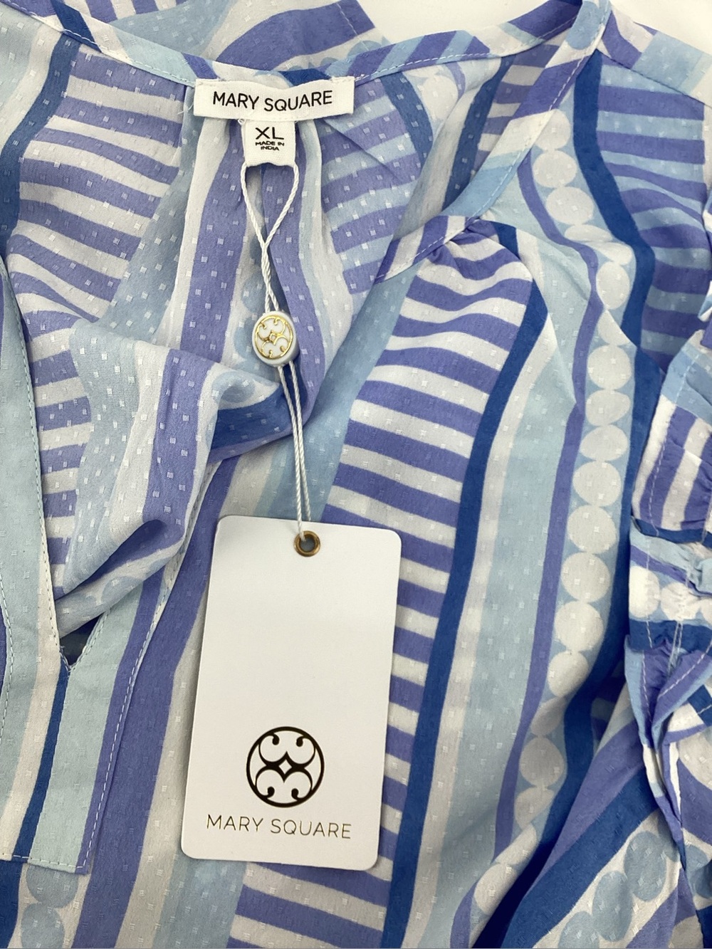 Mary Square Striped Blue Puff-Sleeve Peasant Blouse Simply Stripe Skylar - Picture 6 of 7